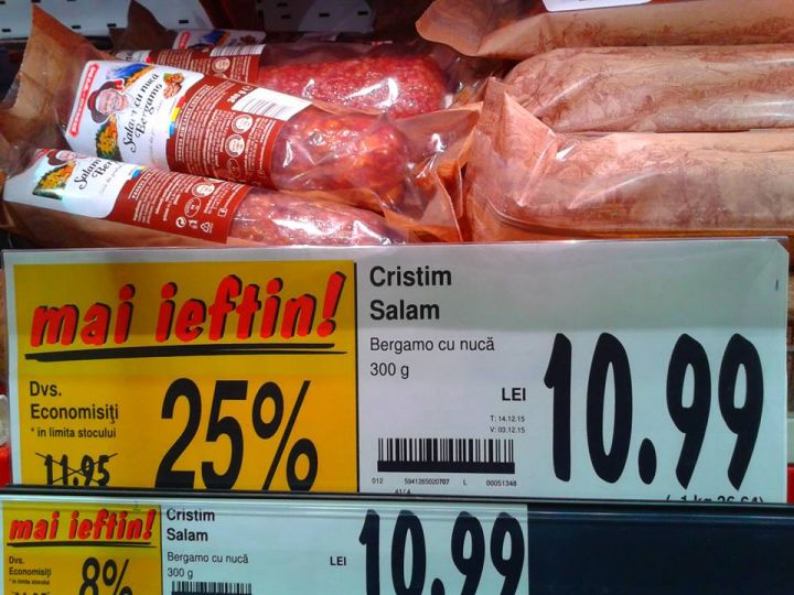 Un cititor al ziarului nostru care și-a făcut luni cumpărărturile la supermarketul Kaufland situat în zona de nord a orașului a întâlnit la raftul de mezeluri o situație ciudată. 