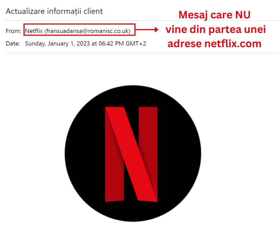 Directoratul Național de Securitate Cibernetică - DNSC trage un semnal de alarmă asupra unei tentative de fraudă în numele Netflix România