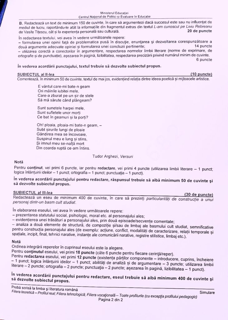 subiecte bacalaureat 2023 romana