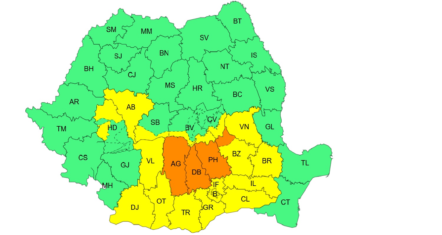 Cod portocaliu de ploi torențiale în Prahova. Vor cădea noi cantități importante de apă