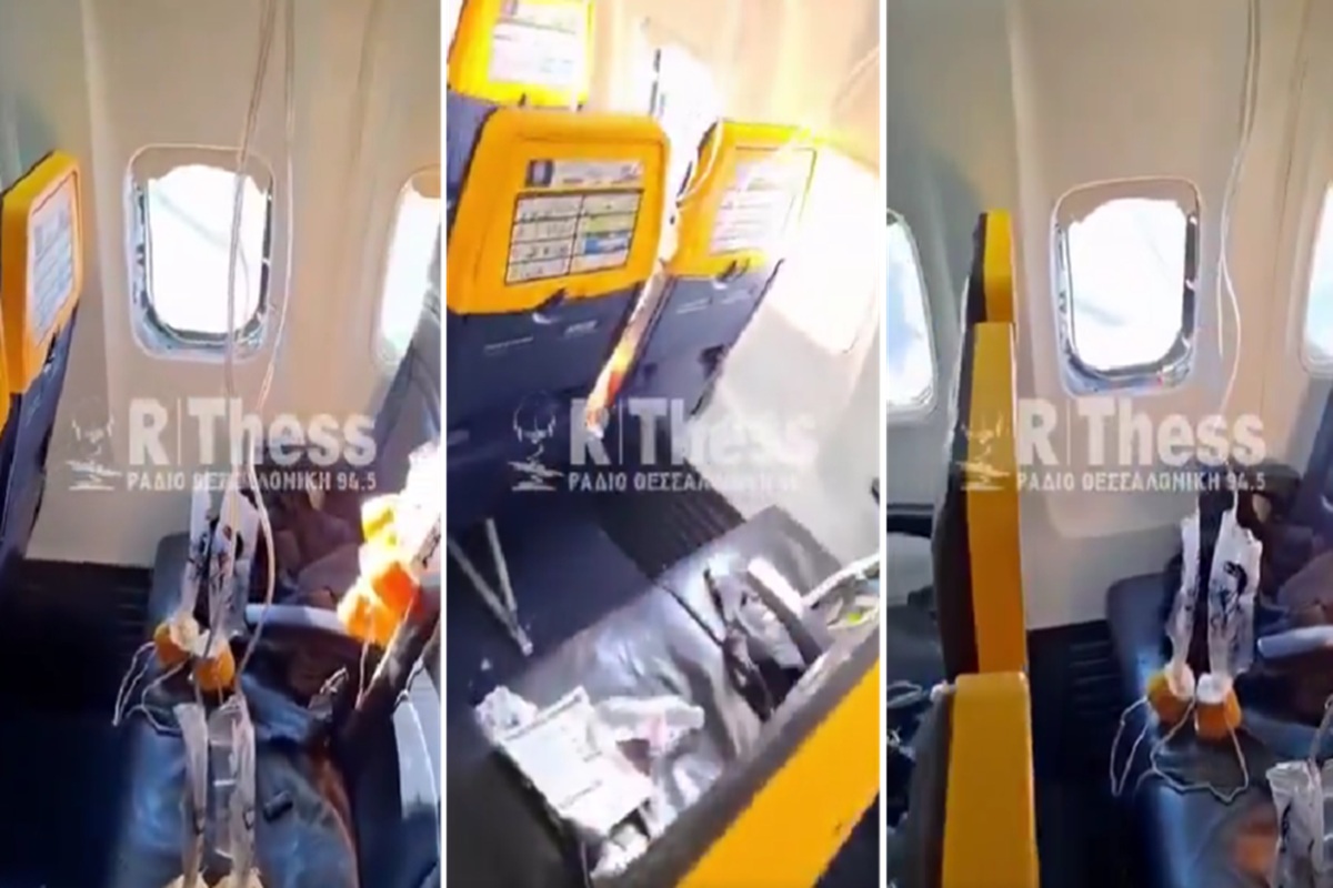 Momente de panică într-un avion Ryanair Salonic-Munchen. Un geam s-a spart în timpul zborului, iar un pasager a fost aspirat parțial spre exterior
